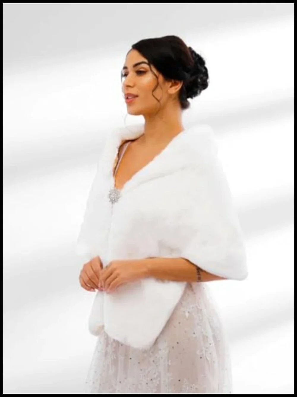 Faux Fur Shawl Wrap for Wedding Bridal Stole Winter Warm